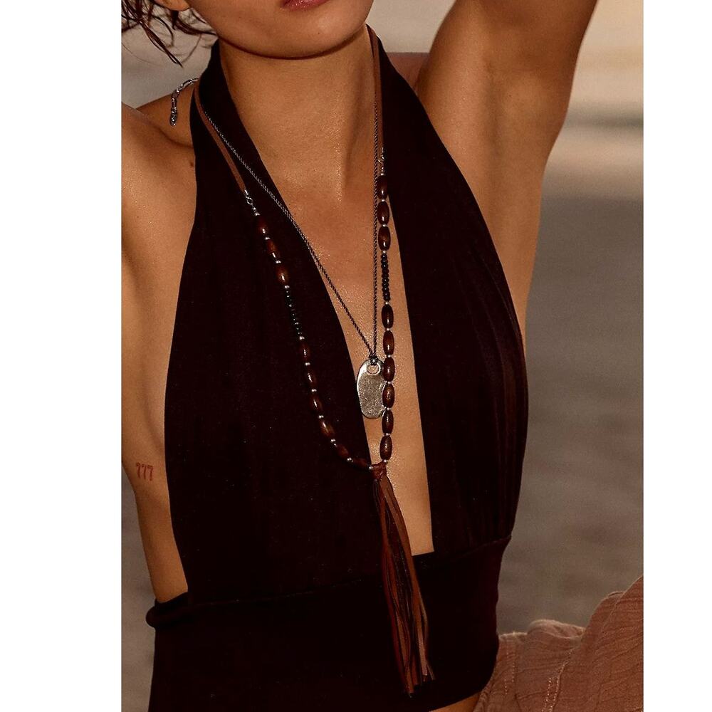 Free People Lottie Long Layer Necklace - Silver Chocolate